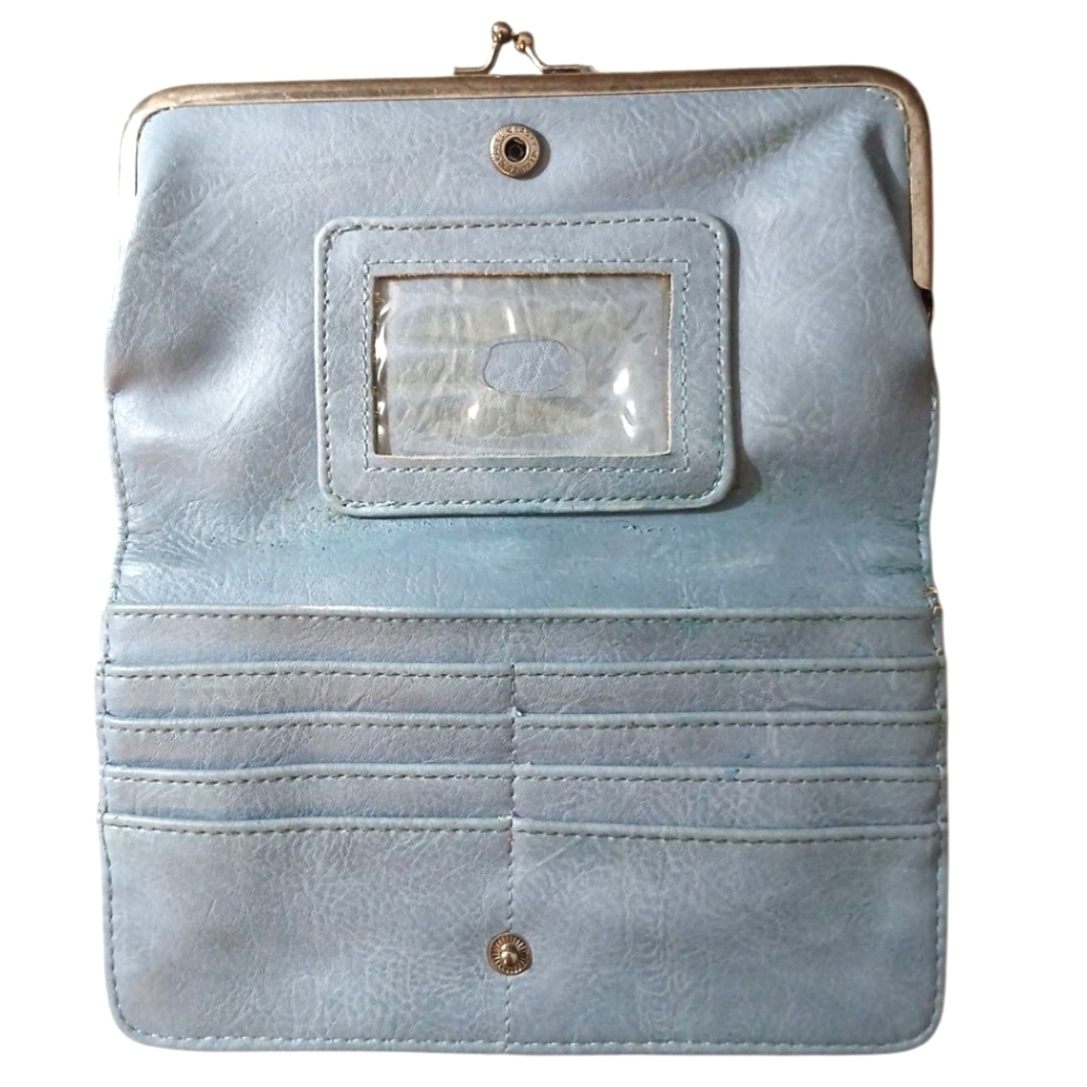 Blue and Tan Leather Clutch Wallet - Picture 4 of 9